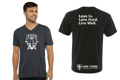 One Tribe Foundation v-neck t-shirt.
