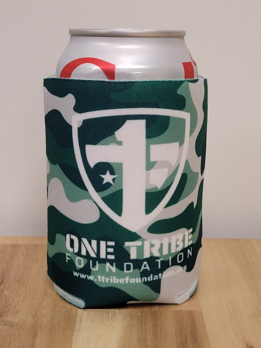 One Tribe Foundation green camo koozie