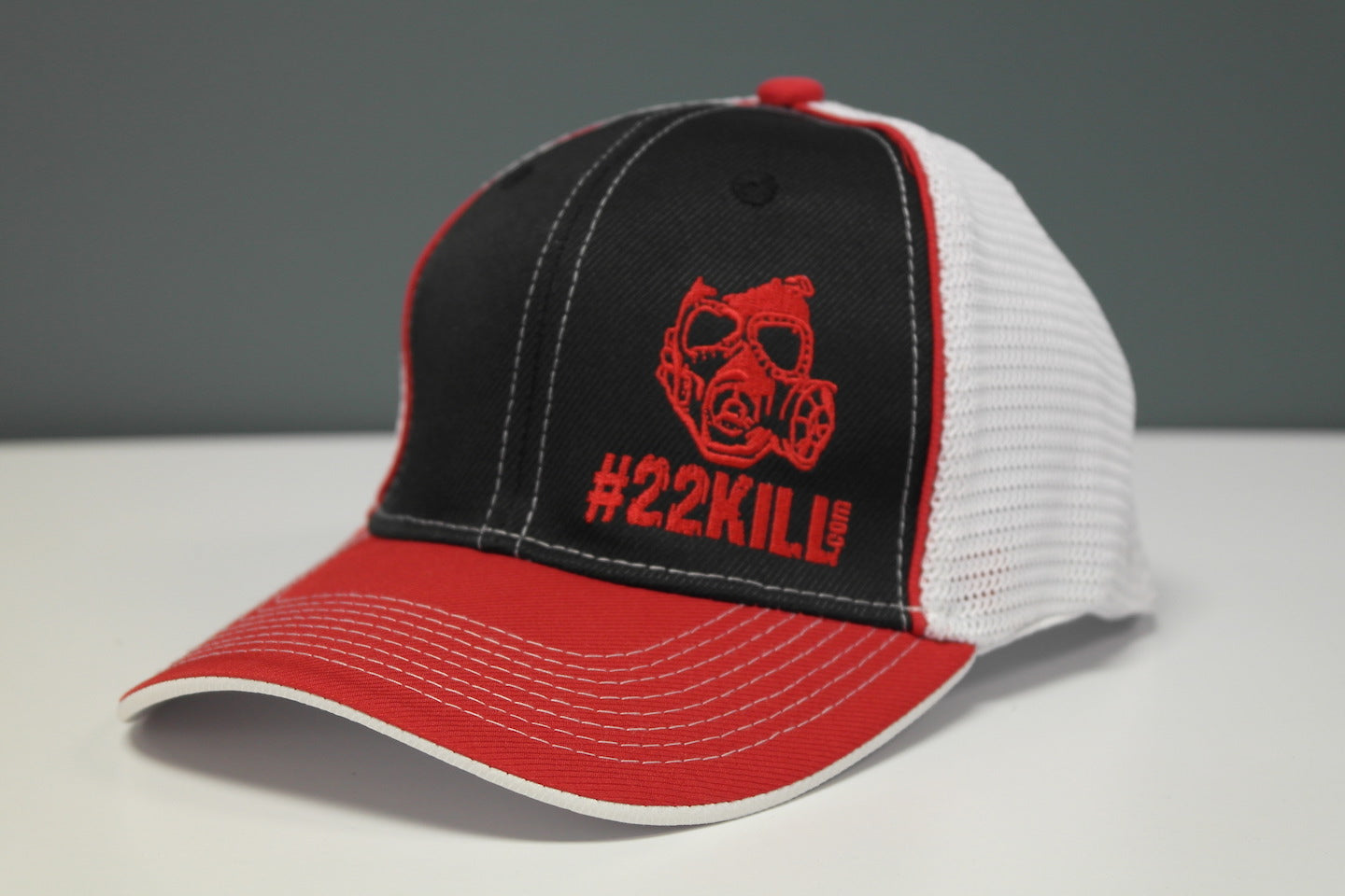 #22KILL flexfit hat in red, white and black.