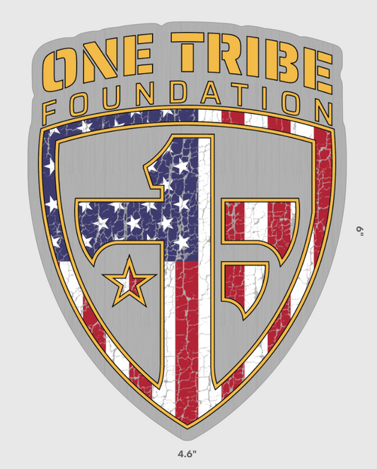 One Tribe Foundation Flag Shield on brushed aluminum