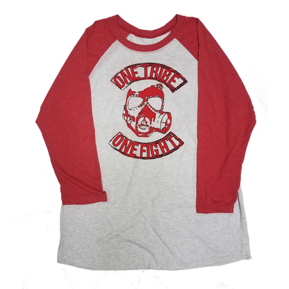 One Tribe. One Fight. Baseball tee in red and white. 