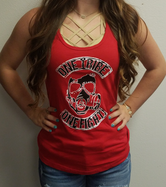 One Tribe One Fight women's tank top in red. 22KILL on back.